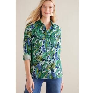 Soft Surroundings Green Tropical Leaf Linen Blend Jordan Button Up Shirt sz 3X